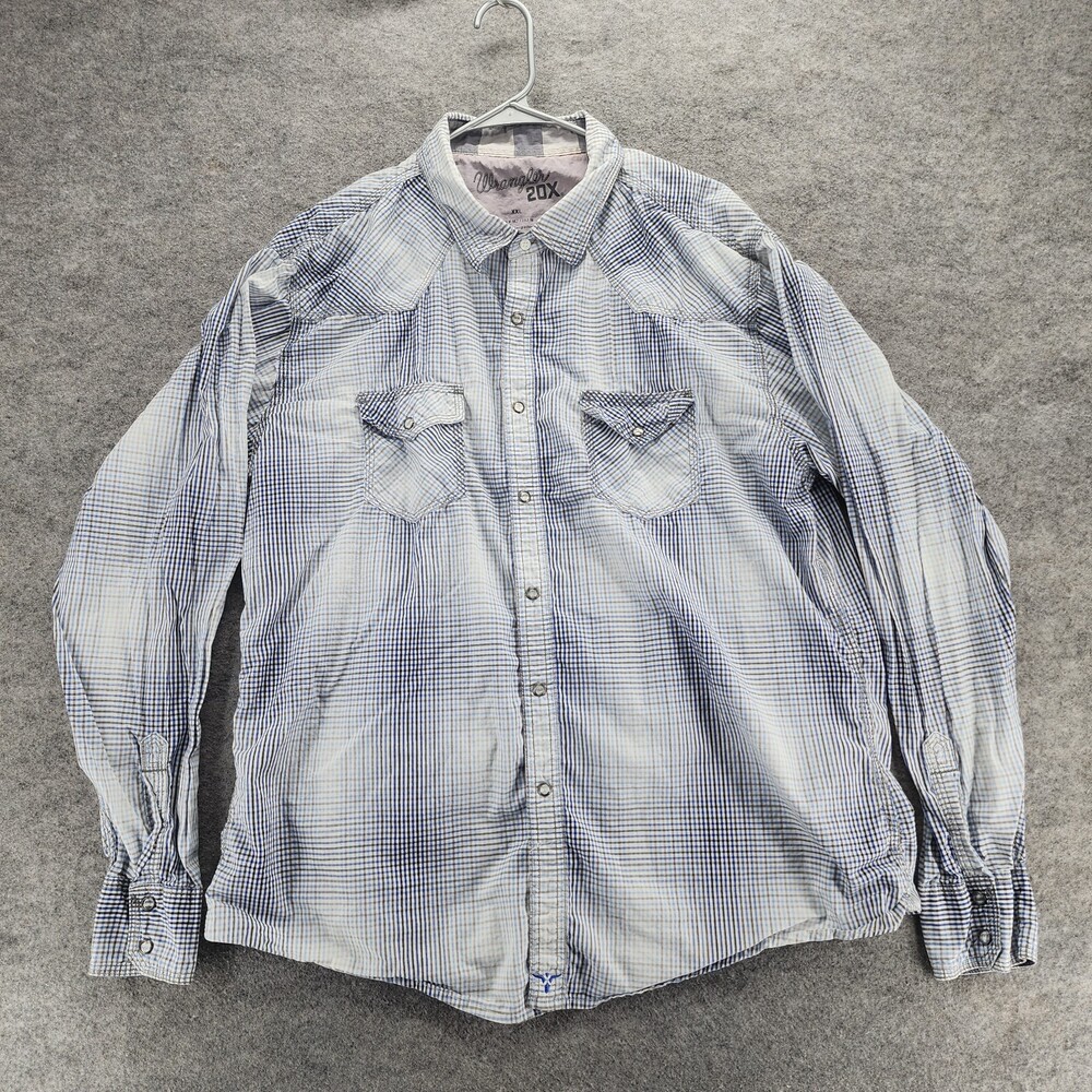 Wrangler 20X Shirt Mens XXL Pearl Snap Long Sleeve Blue Plaid